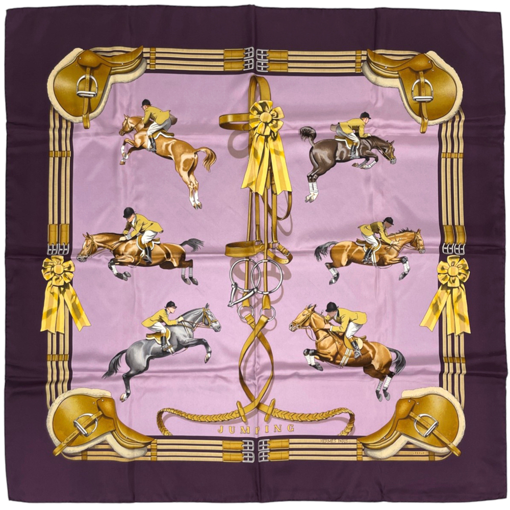 Hermes HERMES Carre 90 JUMPING Scarf Muffler Equestrian Saddle Silk Purple Mu...